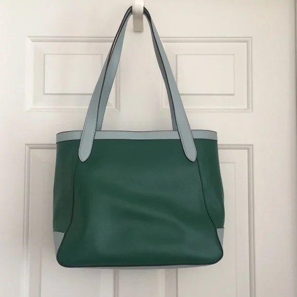 🌺HP🌺 Coach Tote Colorblock with Horse Carriage Pebble Leather Green Multi NWT - Picture 5 of 8